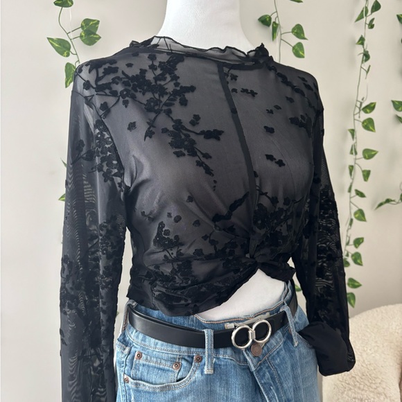 Black Sheer Floral Top - Picture 7 of 8